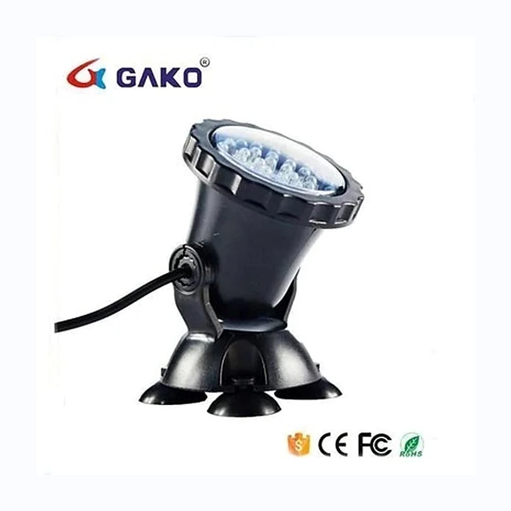 Black adjustable outdoor pond spotlight with power cable and suction base