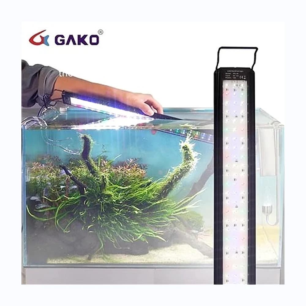 Vertical aquarium clip light installed on a planted aquarium