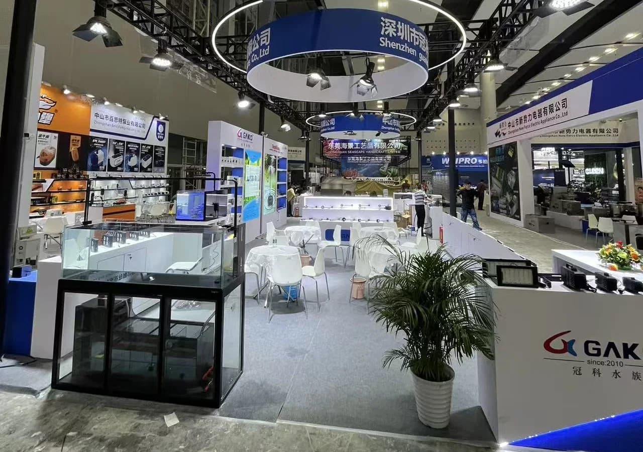GAKO aquarium equipment exhibition booth prepared for buyer meetings